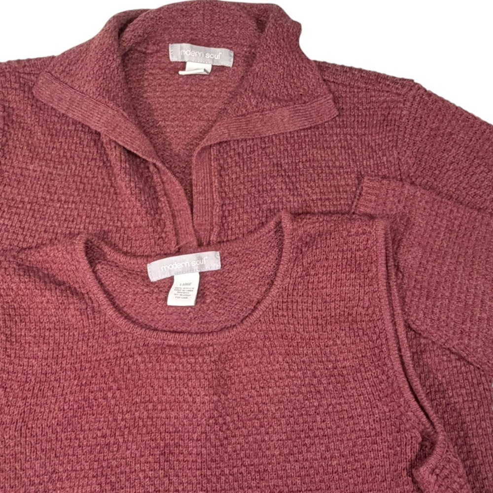 Modern Soul L Mauve Plum Sweater Set Cardigan Tank Waffle Knit Cottagecore